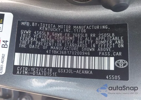 2007 Toyota Avalon Touring from USA, damaged, VIN 4T1BK36B17U200946